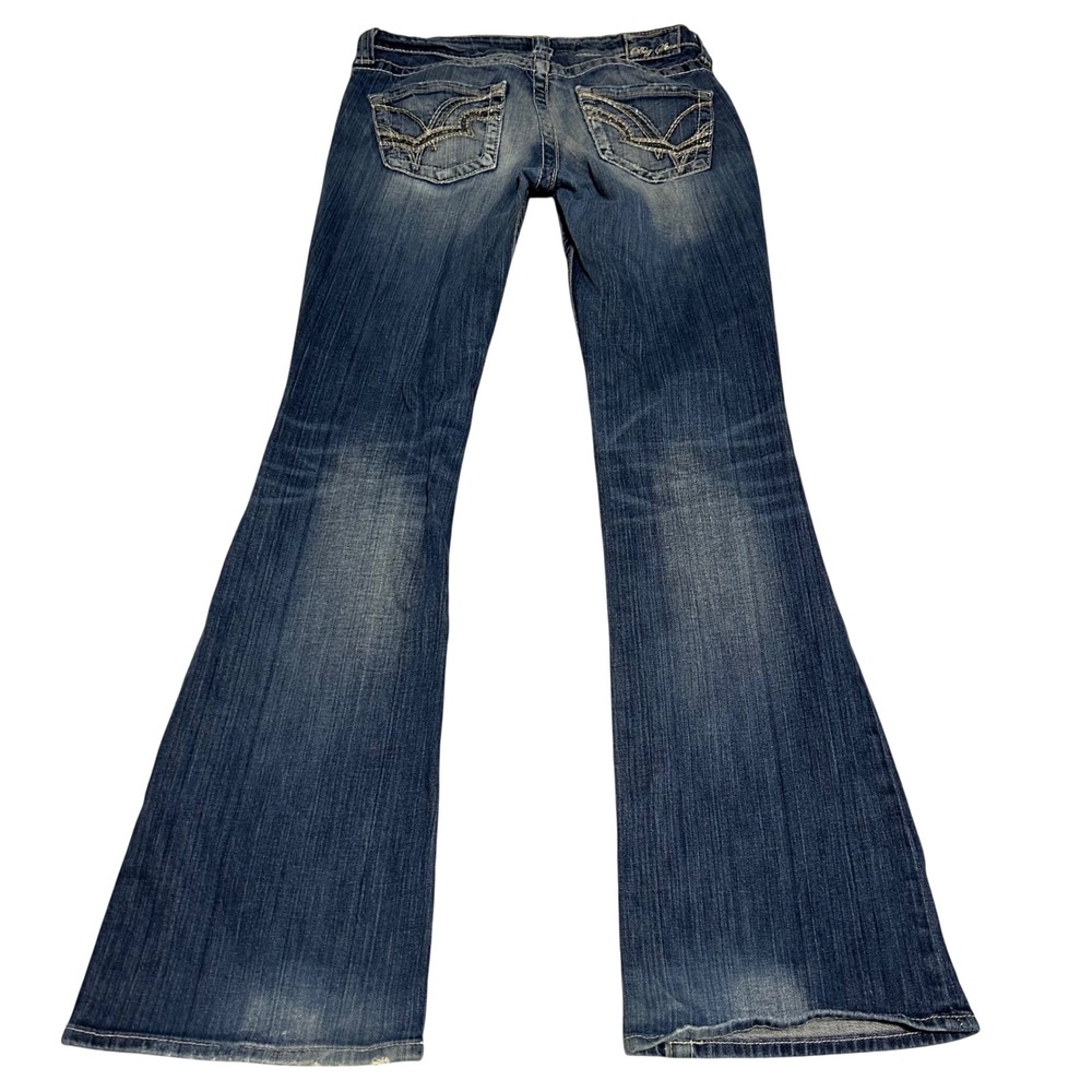 VTG Big Star Casey Jeans Women 27L 32 Blue Low Rise Flare Y2K Embellished Pocket